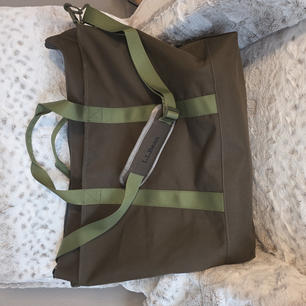 L.L. Bean Olive Canvas Tote with Green Straps